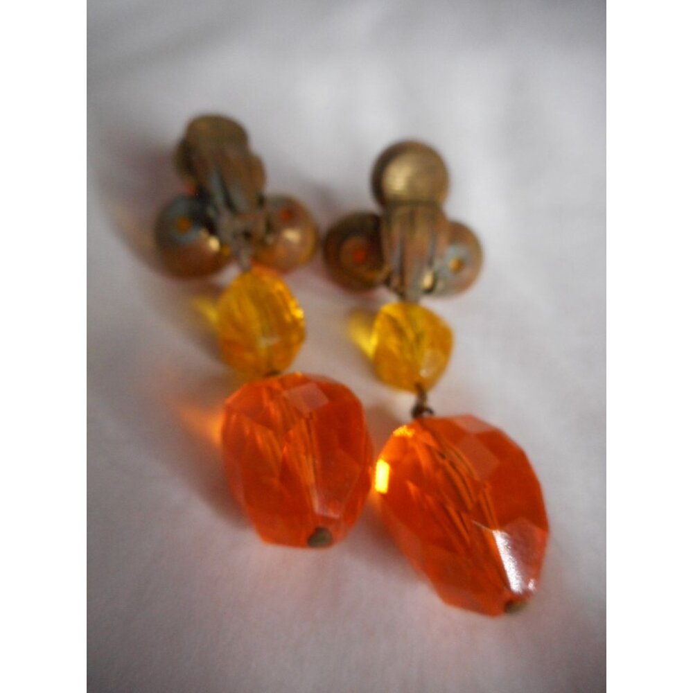 Vintage Orange Yellow Dangle Bead Earrings 1960s Estate Find - Picture 2 of 3